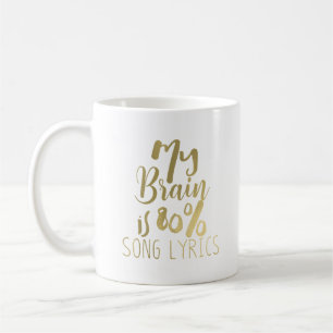 Caneca De Café Meu Cérebro é 80% de letra de música Qualquer cor 