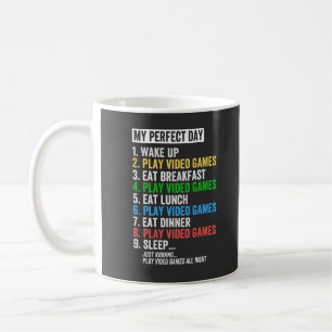 Caneca De Café Meu dia perfeito, acordar, videos games.