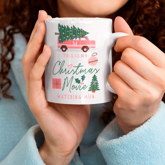 Caneca De Café Meu Filme de Natal Assistindo Uma Van Retro Muito  (My Christmas Movie Watching Mug Pink Retro Van)