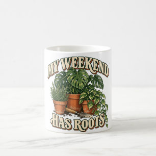 Caneca De Café Meu Fim de Semana Tem Raízes Casa de Plantas Retrô