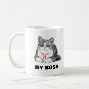 Caneca De Café Meu gato é meu chefe, óculos escuros, gravata en