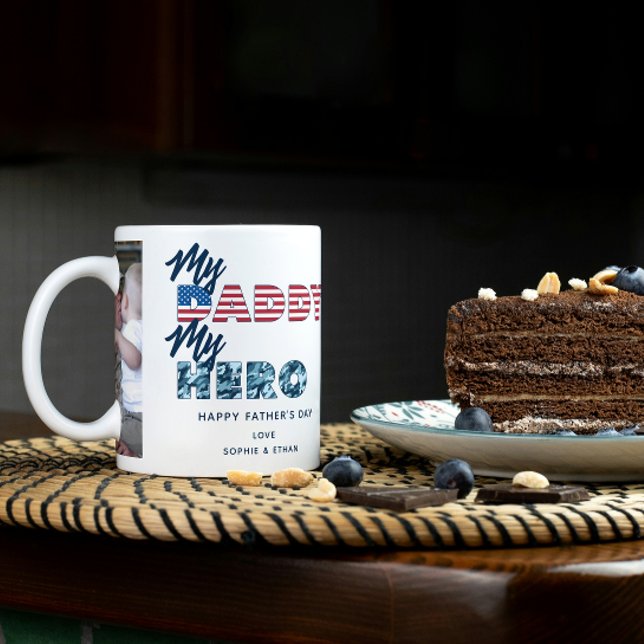 Caneca De Café Meu Pai Meu Dia de os pais Militar Herói 2 Foto (Easily personalize this My Daddy My Hero mug with your photos and name for unique Father's Day gift)