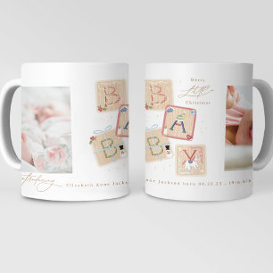 Caneca De Café Meu Primeiro Natal Feliz, Duas Fotos de Bebê Recém