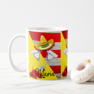 Caneca De Café Mexicano Feliz Hora Amarelo Stripe Mug