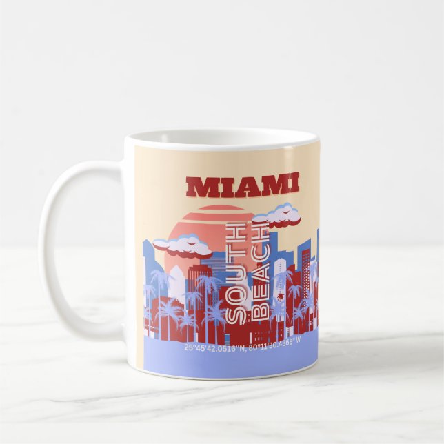 Caneca De Café Miami Beach, Miami Viagem Art, Retro (Esquerda)