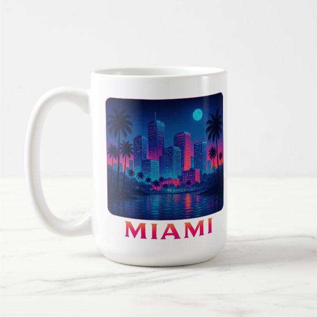 Caneca De Café Miami Moonrise - Neon Skyline Graphic Tee (Esquerda)