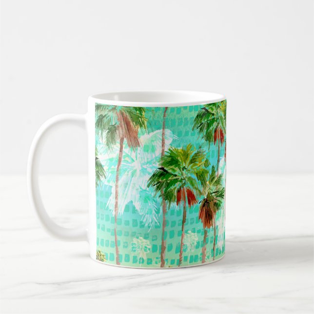 Caneca De Café Miami Palms: Aquarela tropical sem costura (Esquerda)