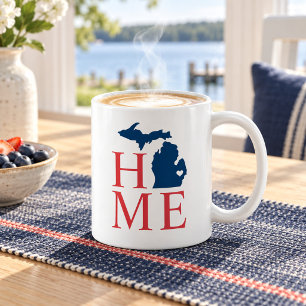 Caneca De Café Michigan Casa Vermelho Branco Azul Estado Coração
