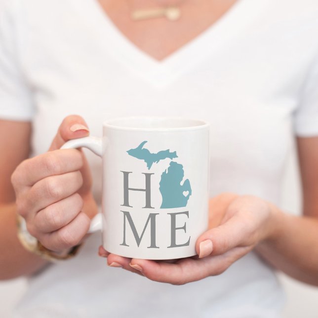 Caneca De Café Michigan Home Blue Cinza City Heart (Criador carregado)
