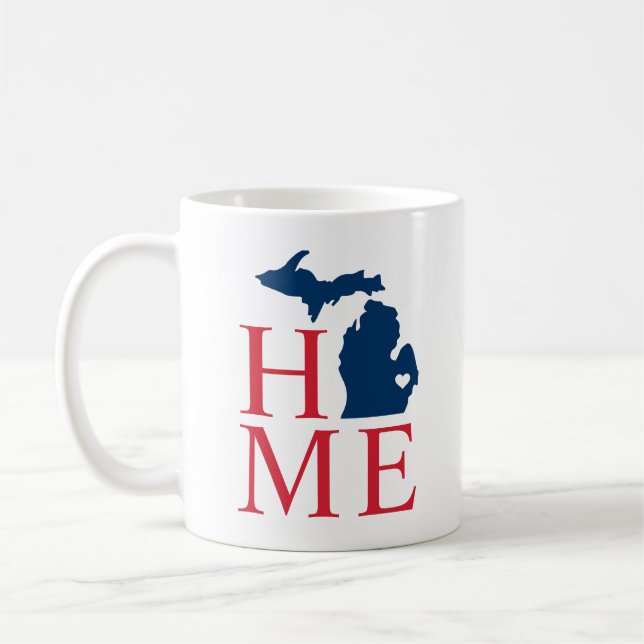 Caneca De Café Michigan Home Red White Blue City Heart (Esquerda)