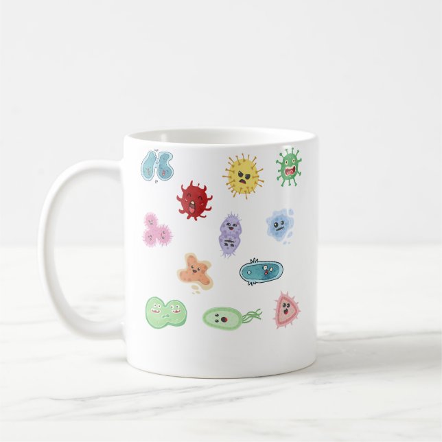 Caneca De Café Micróbios Fofos Bactéria Vírus Ecoli Microbiologia (Esquerda)