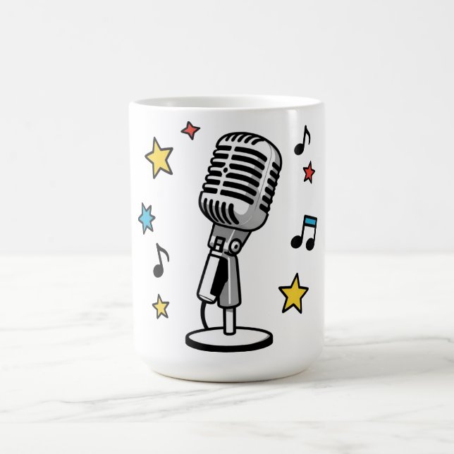 Caneca De Café Microfone Antigo Notas Musicais Design Retro de Ca (Centro)
