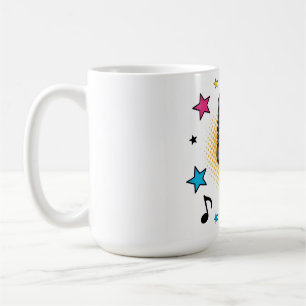 Caneca De Café Microfone de pop com estrelas coloridas e notas mu