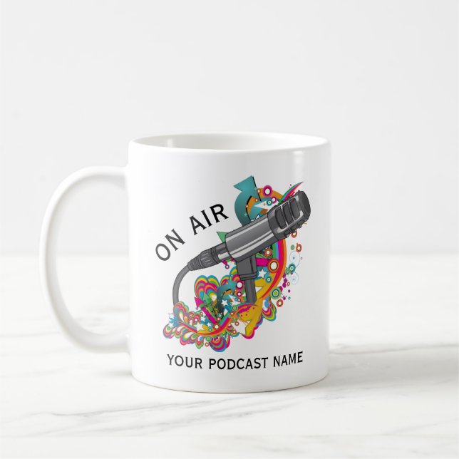 Caneca De Café Microfone Podcast Personalizado (Esquerda)