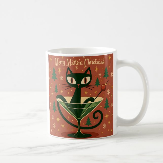 Caneca De Café Mid Century Black Cat Merry Martini Christmas (Direita)