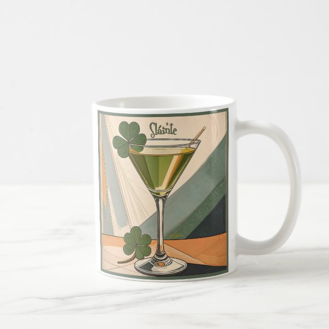 Caneca De Café Mid Century Modern Art Shamrock Martini Sláinte!  (Direita)