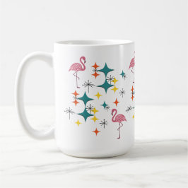 Caneca De Café Mid Century Modern Pink Flamingo Diamond Starburst
