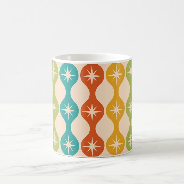Caneca De Café Mid Century Retro Starbursts on ogee pattern  (Centro)