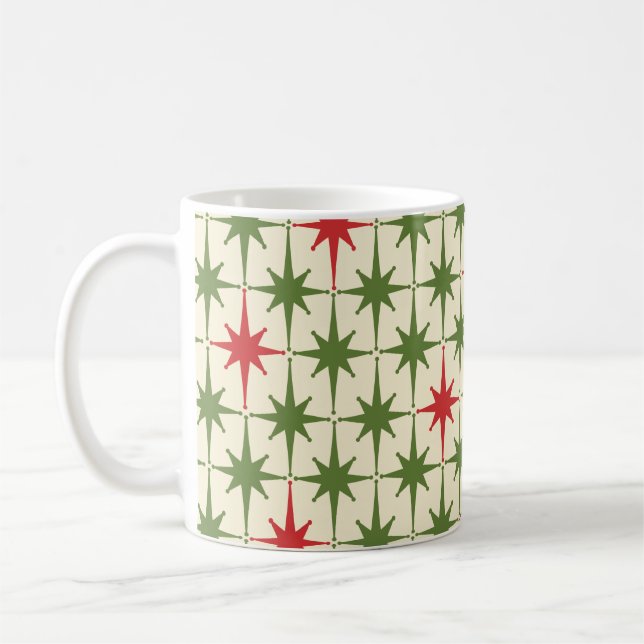 Caneca De Café Midcentury Modern Retro Christmas Starbursts (Esquerda)