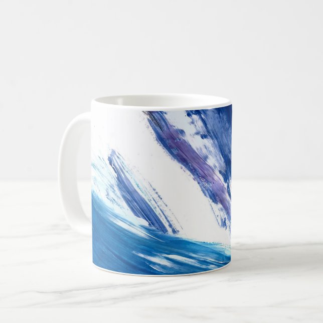 Caneca De Café Mídia mista: abstrato artístico azul-aquarela (Frente Esquerda)