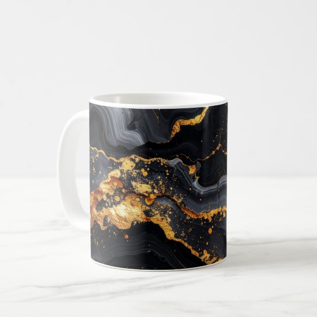 Caneca De Café Midnight Onyx & Gold Leaf Abstract MUG (Frente Esquerda)
