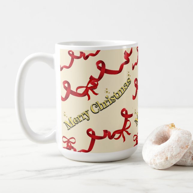 Caneca De Café Mikitiez gothmas ribbon redwhite candycane x'mas (Com Donut)