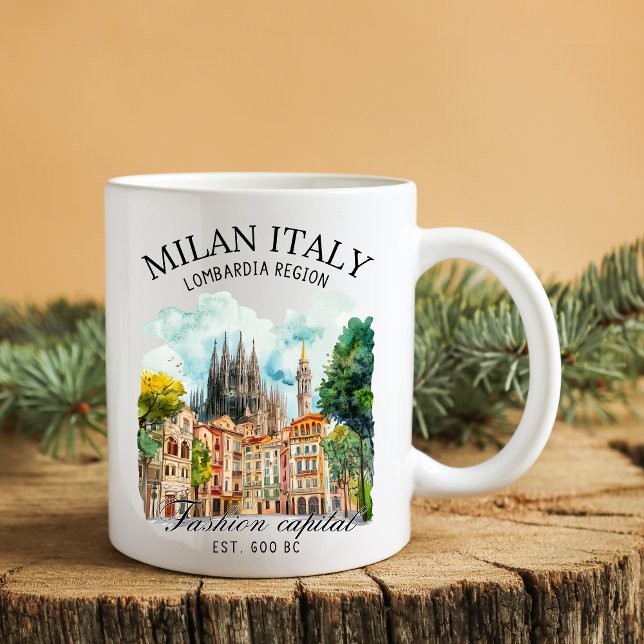 Caneca De Café Milan Italy Lombardia Region Watercolor Landscape (Criador carregado)