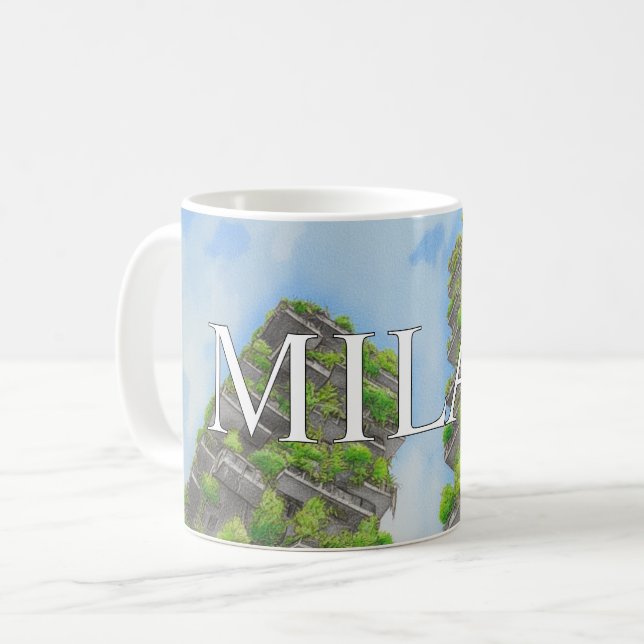 Caneca De Café Milan verti forest Mug Modern Skyline Coffee cup  (Frente Esquerda)
