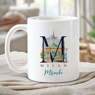 Caneca De Café Milão Itália Monograma Letra M Presente Personaliz