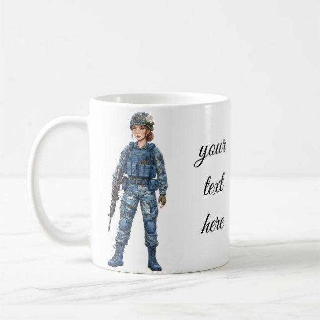 Caneca De Café militar girl quote editable (Esquerda)