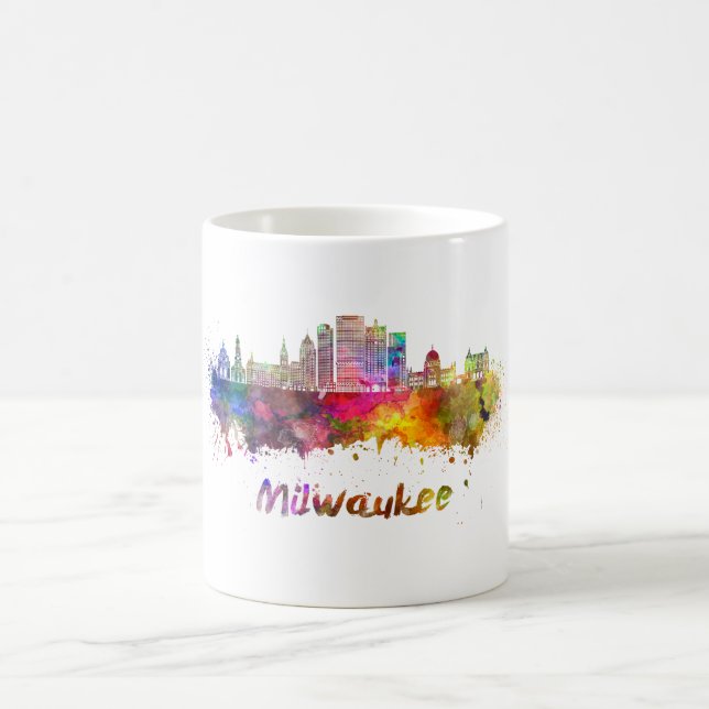 Caneca De Café Milwaukee V2  skyline in watercolor (Centro)