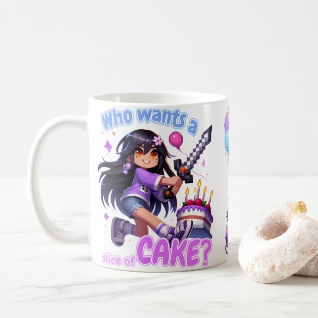Caneca De Café Minecraft Aphmau, Cute Birthday, Bolo, Espada, leg (Com Donut)