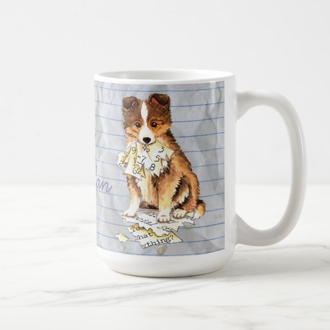 Caneca De Café Minha Sheltie Comeu meu Plano de Lição (Direita)