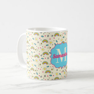 Caneca De Café Mini Arremesso de Arco-íris em Monograma de Padrão