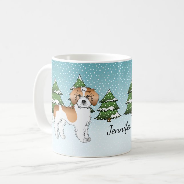 Caneca De Café Mini Goldendoodle Dourado e Branco na Floresta de  (Frente Esquerda)