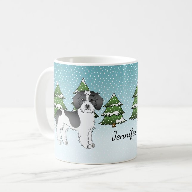 Caneca De Café Mini Goldendoodle Preto Parti-color Floresta de In (Frente Esquerda)