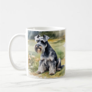 Caneca De Café Miniatura Schnauzer no jardim - Aquarela
