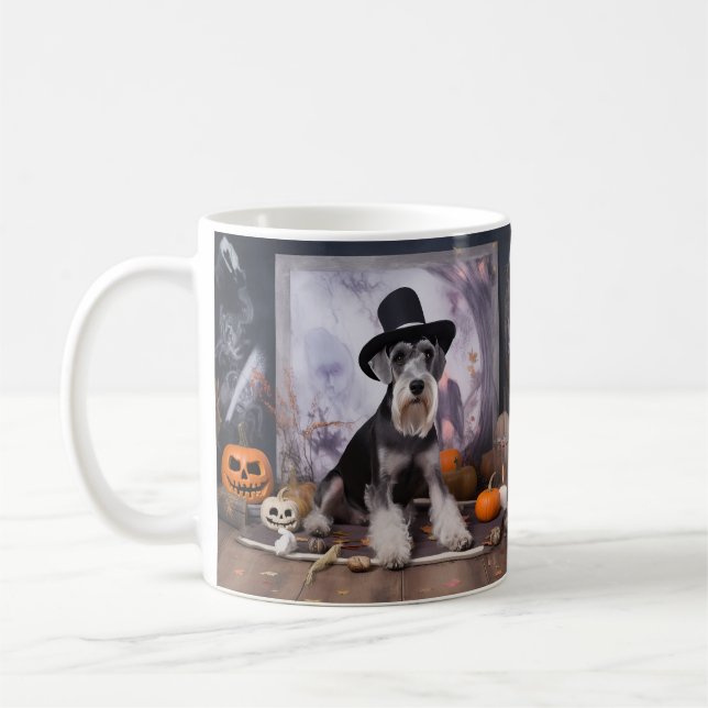 Caneca De Café Miniatura Schnauzer Pumpkins Halloween Assustado (Esquerda)