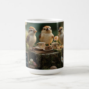 Caneca De Café Miniaturas de Pássaros Figurativos Tendo um Chá na