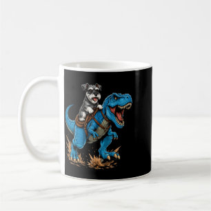 Caneca De Café Miniature Schnauzer Montando T Rex Dinossauro Engr