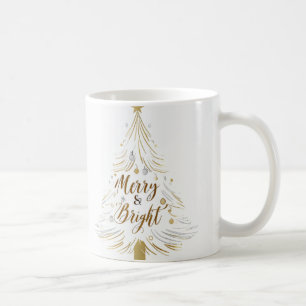 Caneca De Café Mínima Cama de Árvore de Natal com Elegante Dourad
