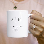 Caneca De Café Minimal and Chic | Couples Monogram Wedding Date<br><div class="desc">This elegant,  modern mug features a simple black and white text design that exudes minimalist style. Add your initials or monogram,  your last name,  and your wedding date or other special date to make them completely your own.</div>