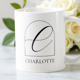 Caneca De Café Minimal Arch Black Script Initial C Name Monogram