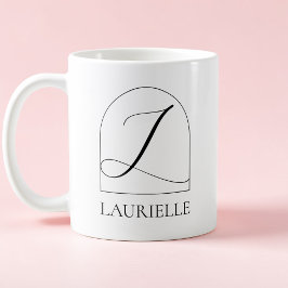 Caneca De Café Minimal Arch Black Script Initial L Name Monogram