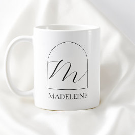 Caneca De Café Minimal Arch Black Script Initial M Name Monogram