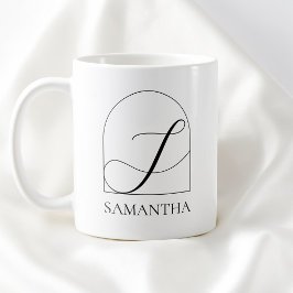 Caneca De Café Minimal Arch Black Script Initial S Name Monogram