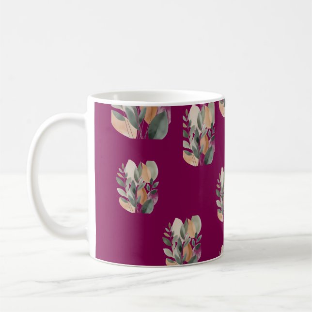 Caneca De Café Minimal Botanical Leaf Pattern  (Esquerda)