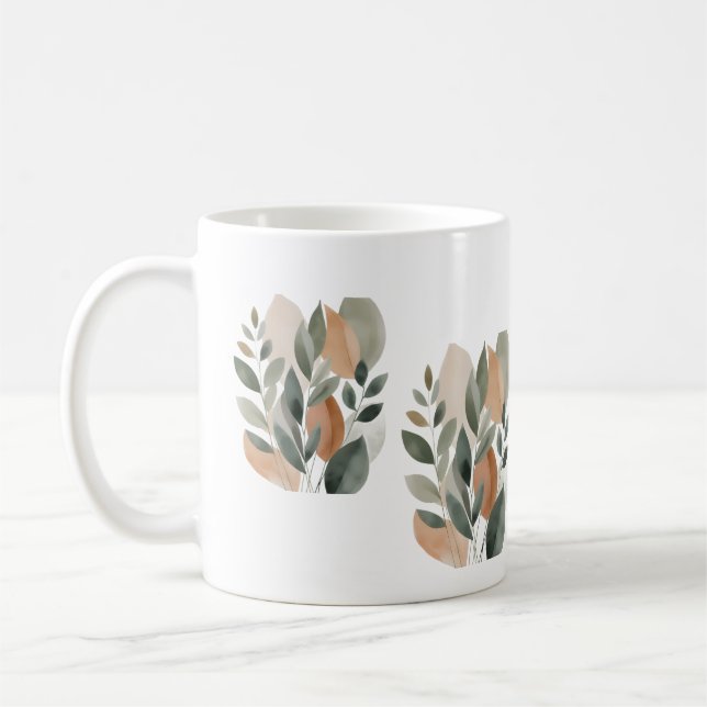 Caneca De Café Minimal Botanical Leaf Pattern (Esquerda)