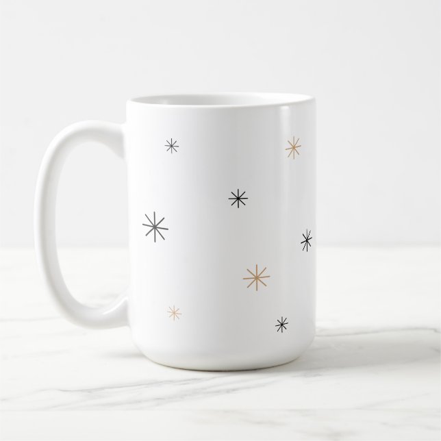 Caneca De Café Minimal Chic Black + Gold Customizable Snowflake (Esquerda)