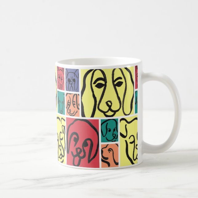 Caneca De Café Minimal Dogs Line Art Collage (Direita)